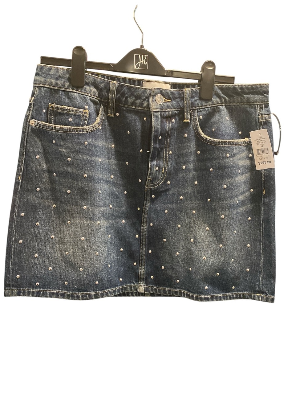 Current/Elliott Night Rider Studded Denim Mini Skirt Size 32. BNWT